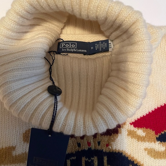 New Ralph Lauren Cream Turtleneck Sweater Intarsia Knit Logo Crest size M - Picture 7 of 11